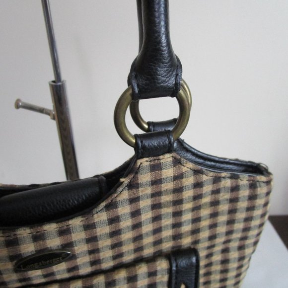 Longaberger Homestead Small Tote Brown & Tan Check Satchel - Picture 11 of 12